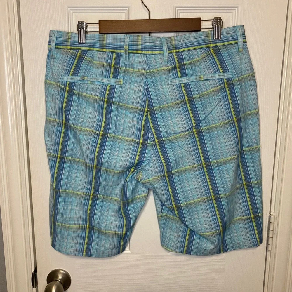 Tommy Bahama Mens Size 35 Plaid Performance Shorts Blue Green Stretch‎
